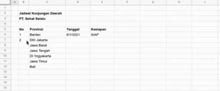 Double click cell untuk membuat urutan