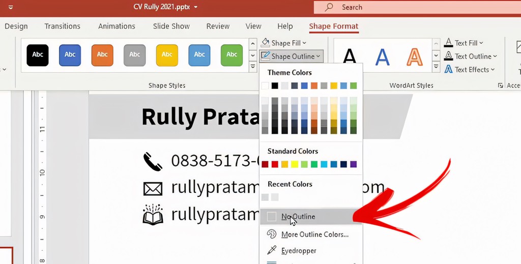 Samarkan shape agar teks terlihat