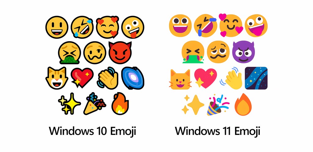 Perbandingan antara emoji di Windows 10 dan 11