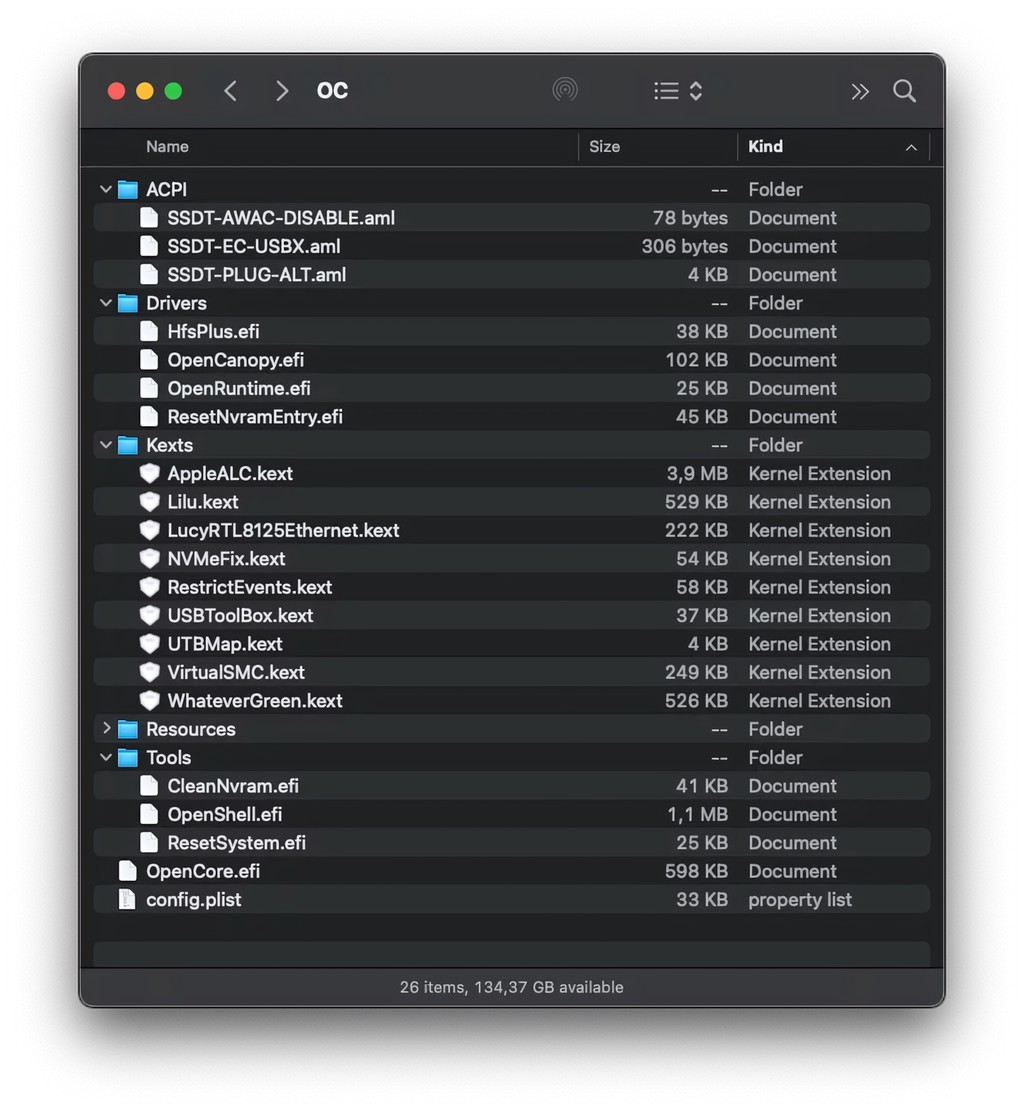 OpenCore EFI File List