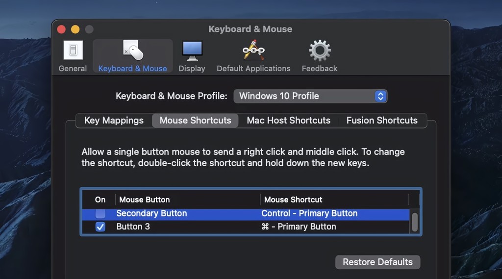 Ubah pengaturan secondary click di VMWare di macOS