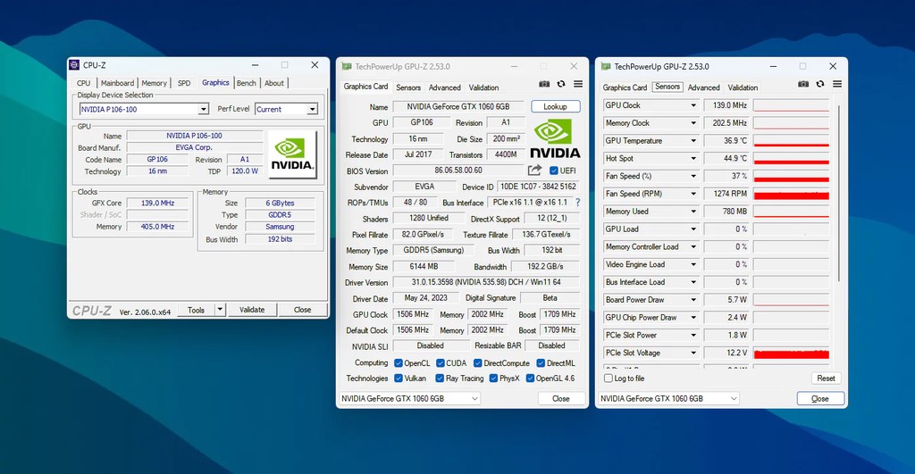 NVIDIA P106-100 terinstal dengan driver GeForce GTX 1060 6GB