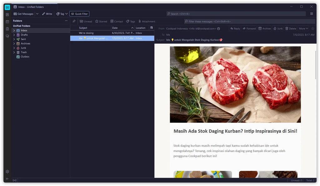 Catppuccin theme for Thunderbird