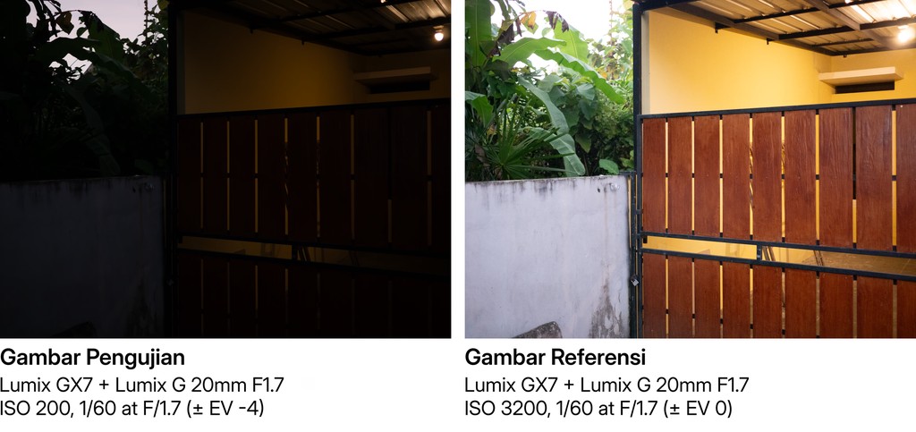 Side-by-side result with different exposure setting